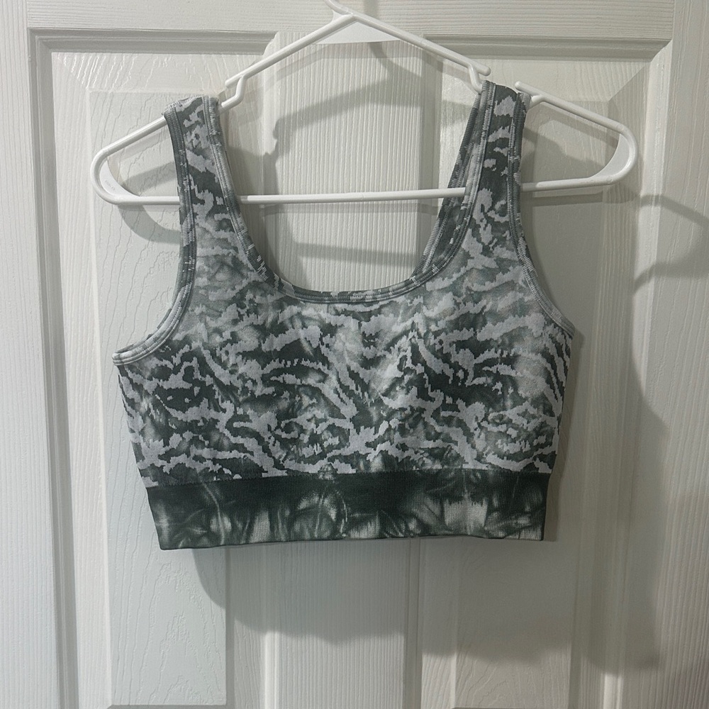 Green Patterned Sports Bra